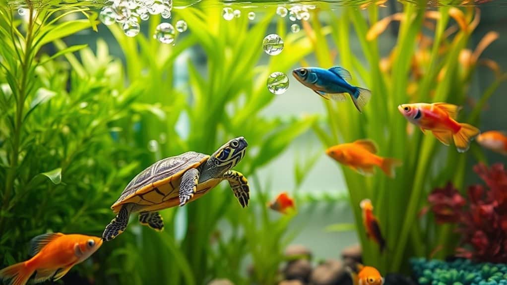 turtles and fish coexist peacefully